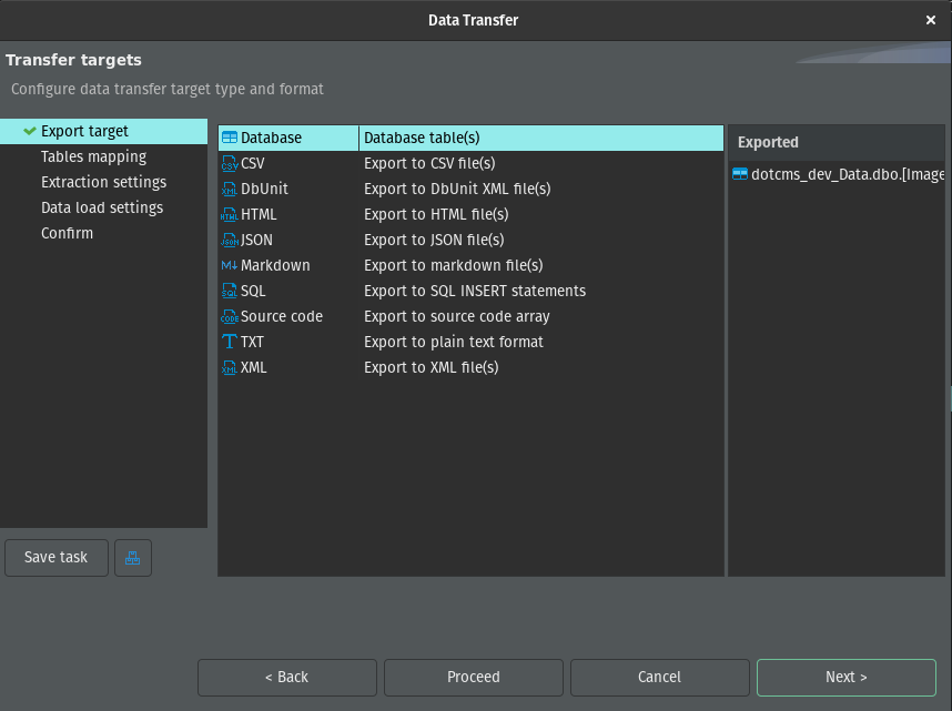 DBeaver Data Transfer: Database Table target.