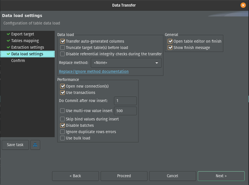 Data load settings.