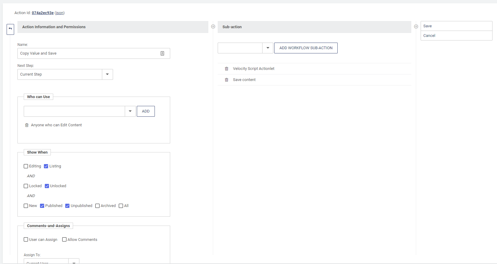 Workflow Action Configuration