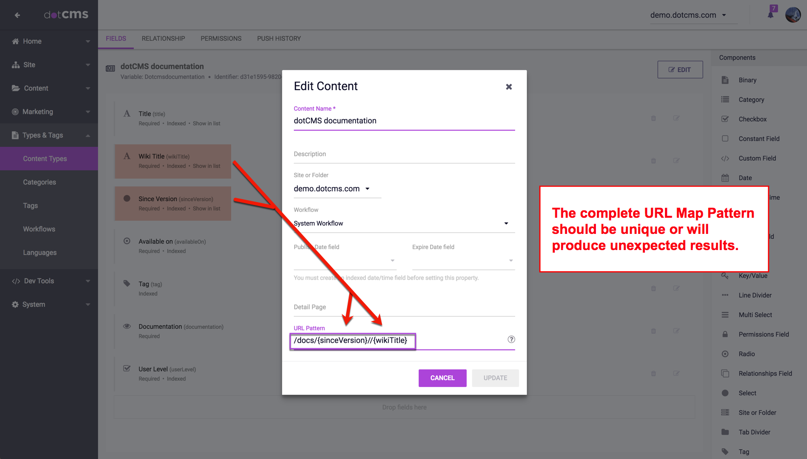 dotCMS Documentation URL Map Configuration