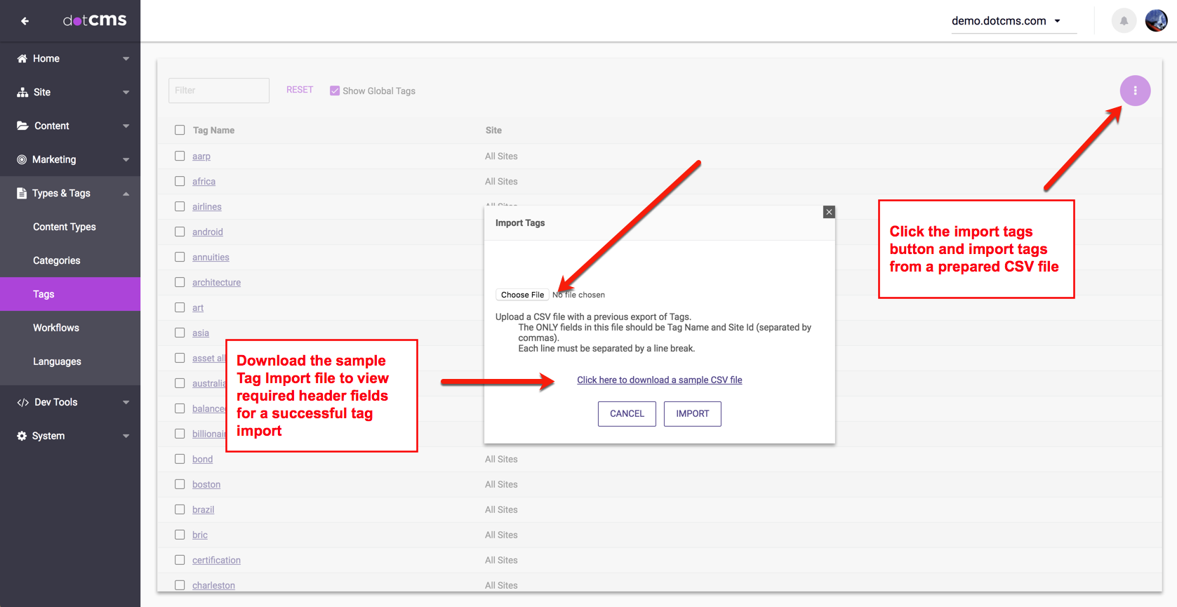 Import Tags from the Tag Manager